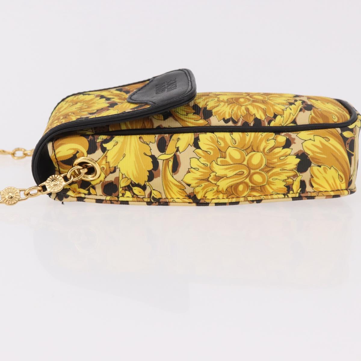 Gianni Versace Chain Shoulder Pouch PVC Canvas Yellow Gold Auth BA14033