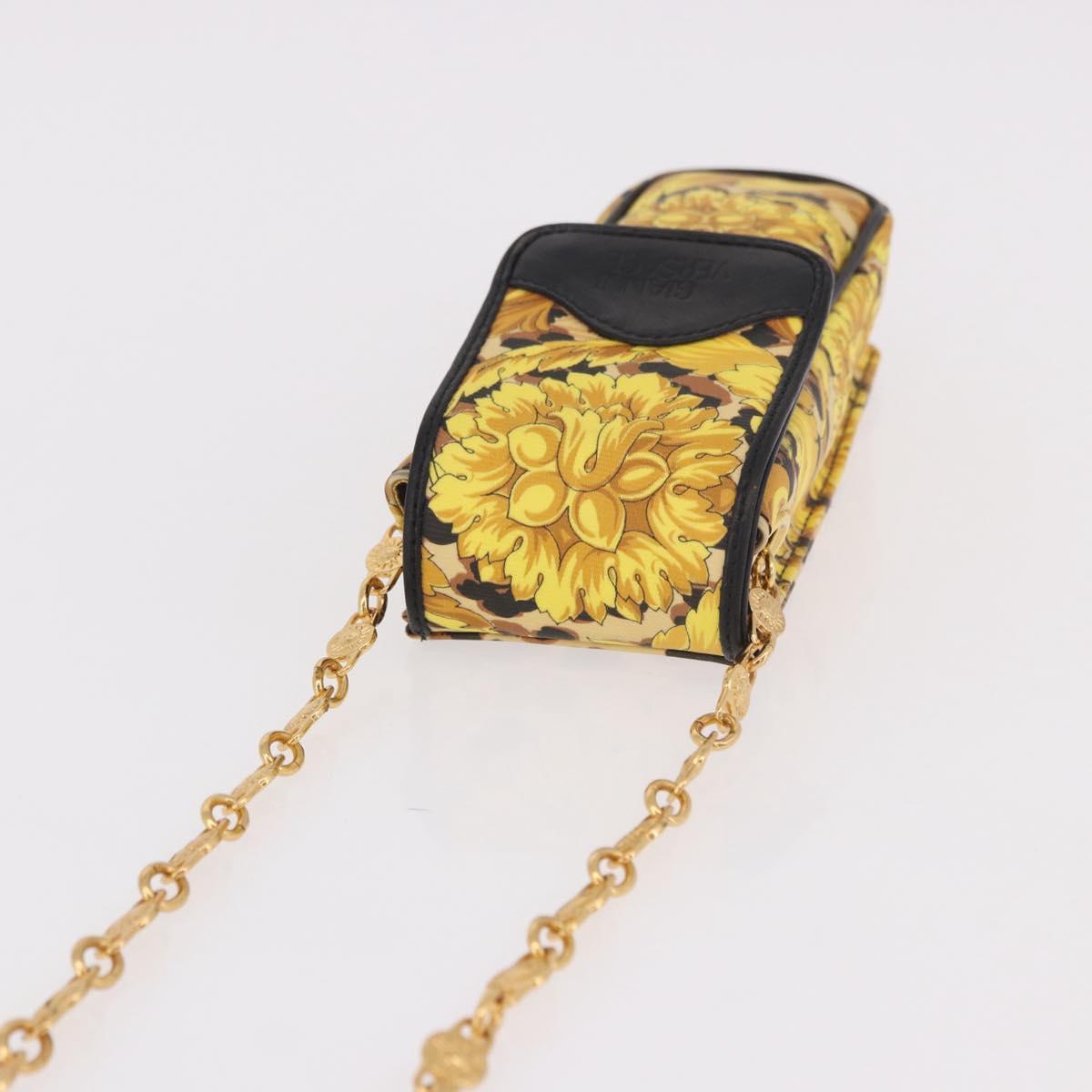 Gianni Versace Chain Shoulder Pouch PVC Canvas Yellow Gold Auth BA14033