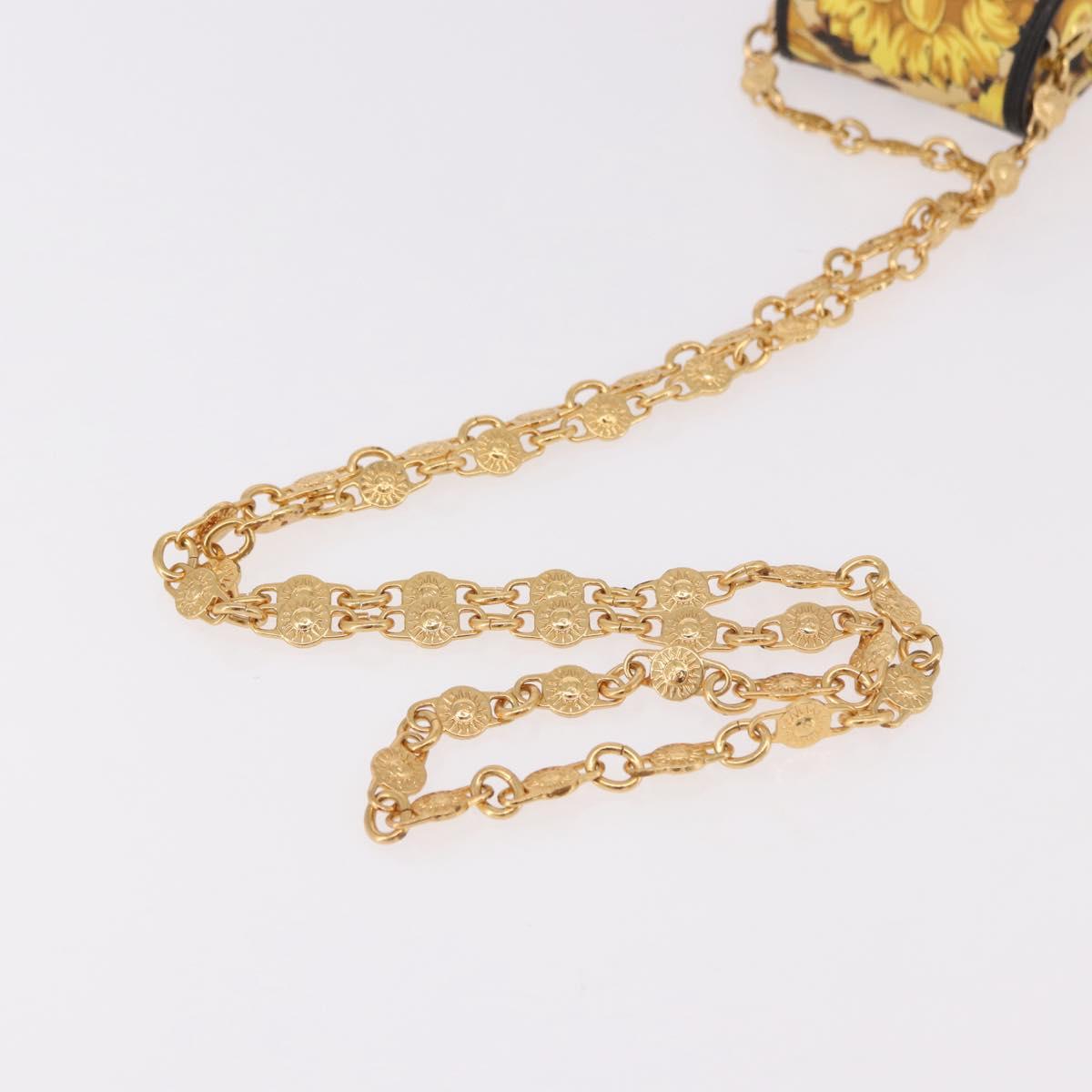Gianni Versace Chain Shoulder Pouch PVC Canvas Yellow Gold Auth BA14033