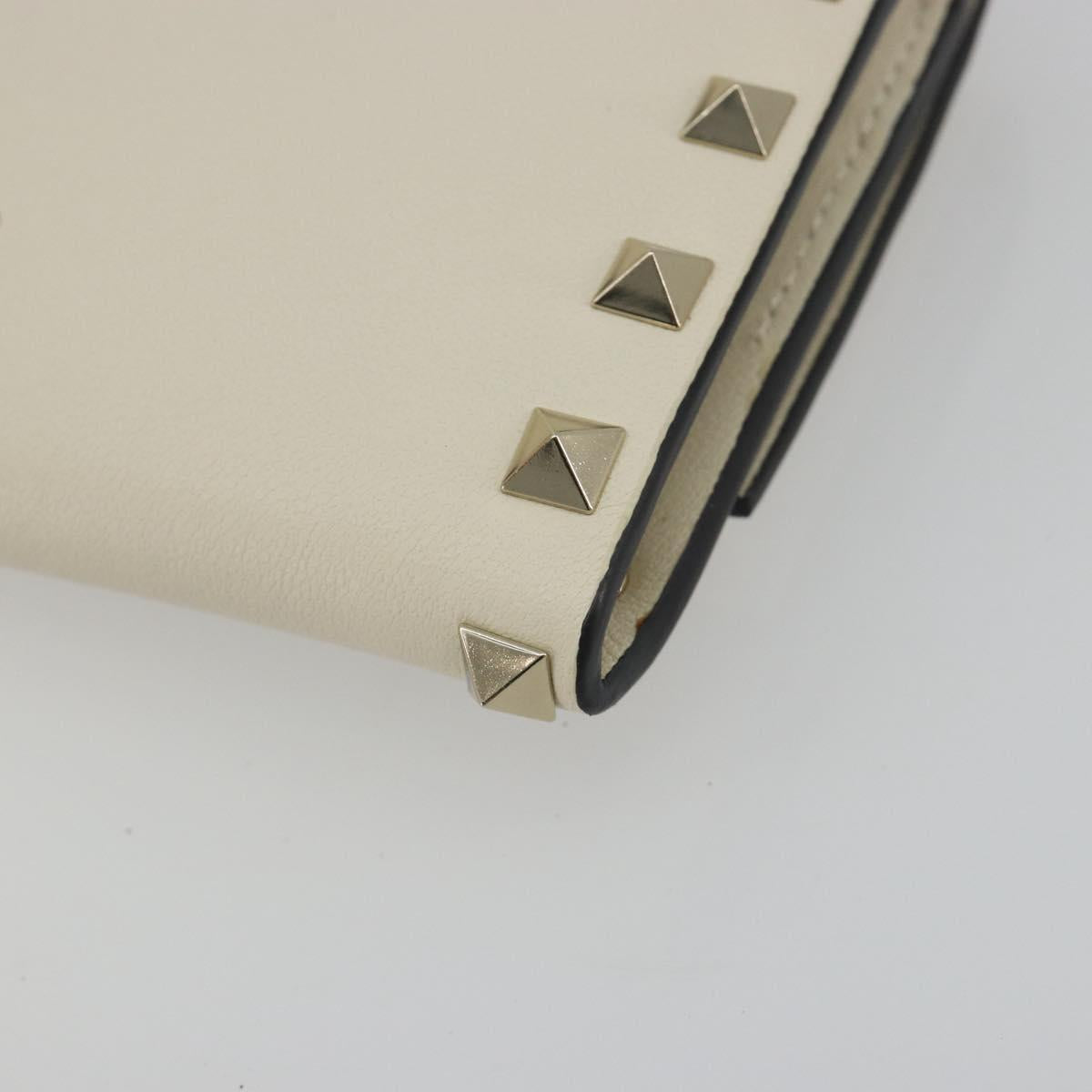 VALENTINO Rock Studs Wallet Leather Ivory Gold Auth BA14034M