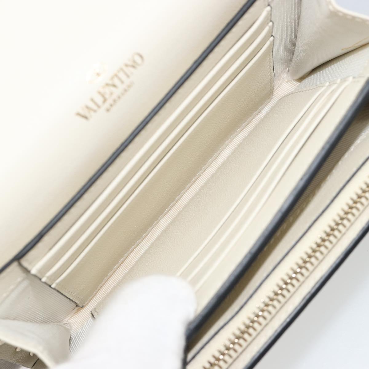 VALENTINO Rock Studs Wallet Leather Ivory Gold Auth BA14034M