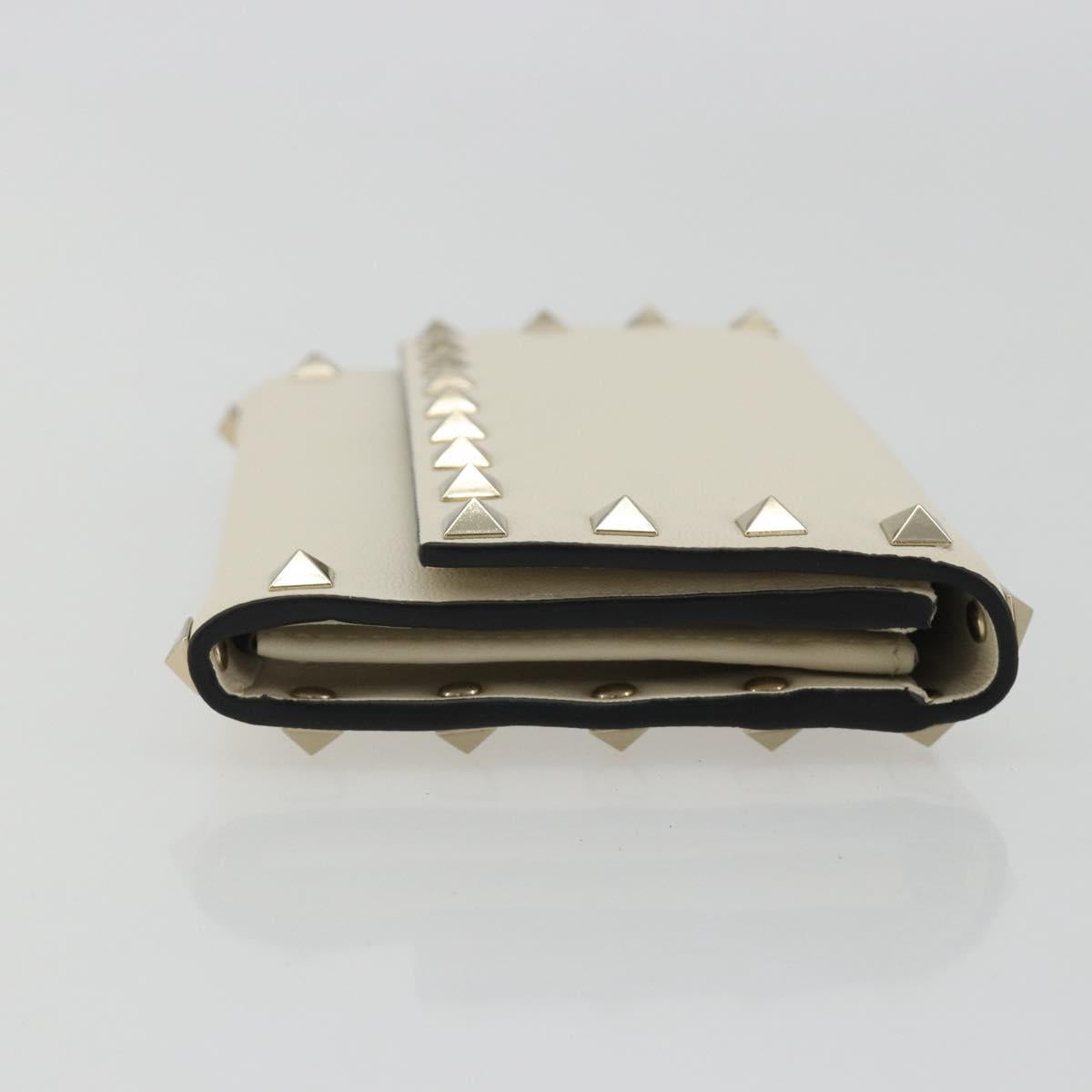 VALENTINO Rock Studs Wallet Leather Ivory Gold Auth BA14034M