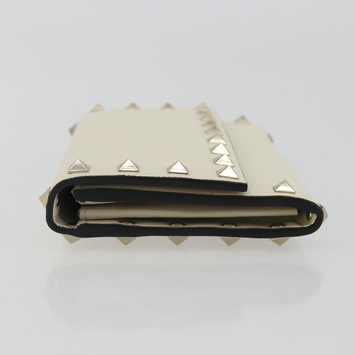 VALENTINO Rock Studs Wallet Leather Ivory Gold Auth BA14034M