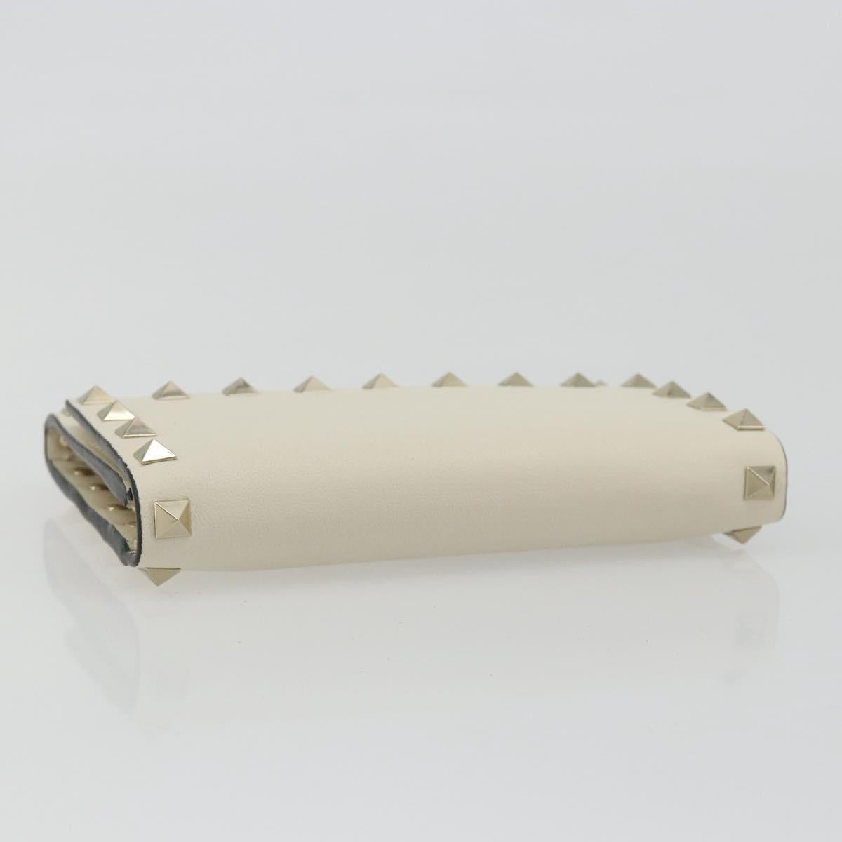 VALENTINO Rock Studs Wallet Leather Ivory Gold Auth BA14034M