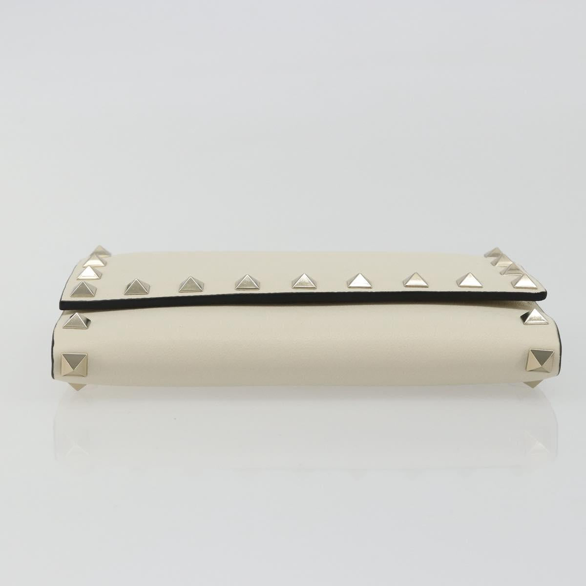 VALENTINO Rock Studs Wallet Leather Ivory Gold Auth BA14034M