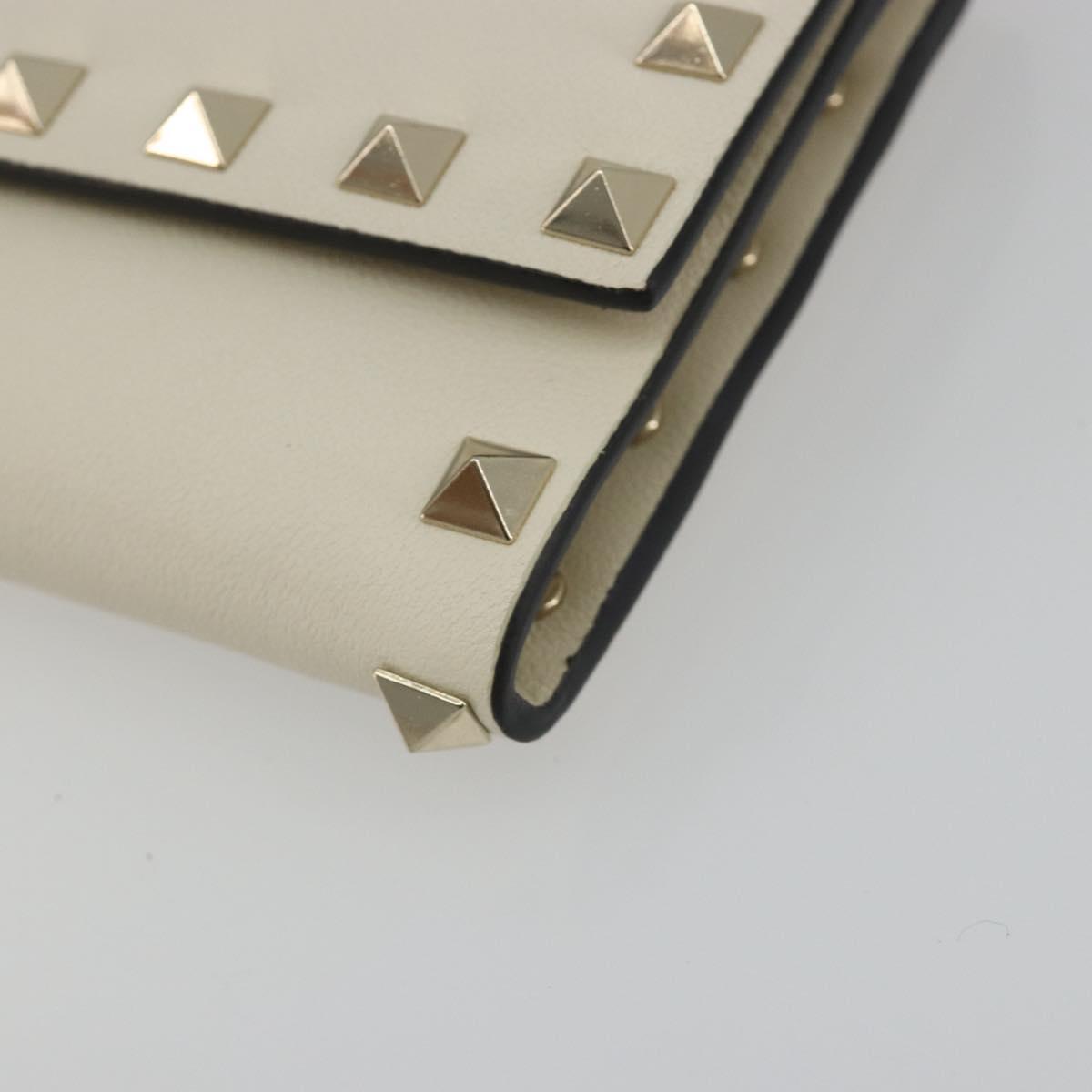 VALENTINO Rock Studs Wallet Leather Ivory Gold Auth BA14034M