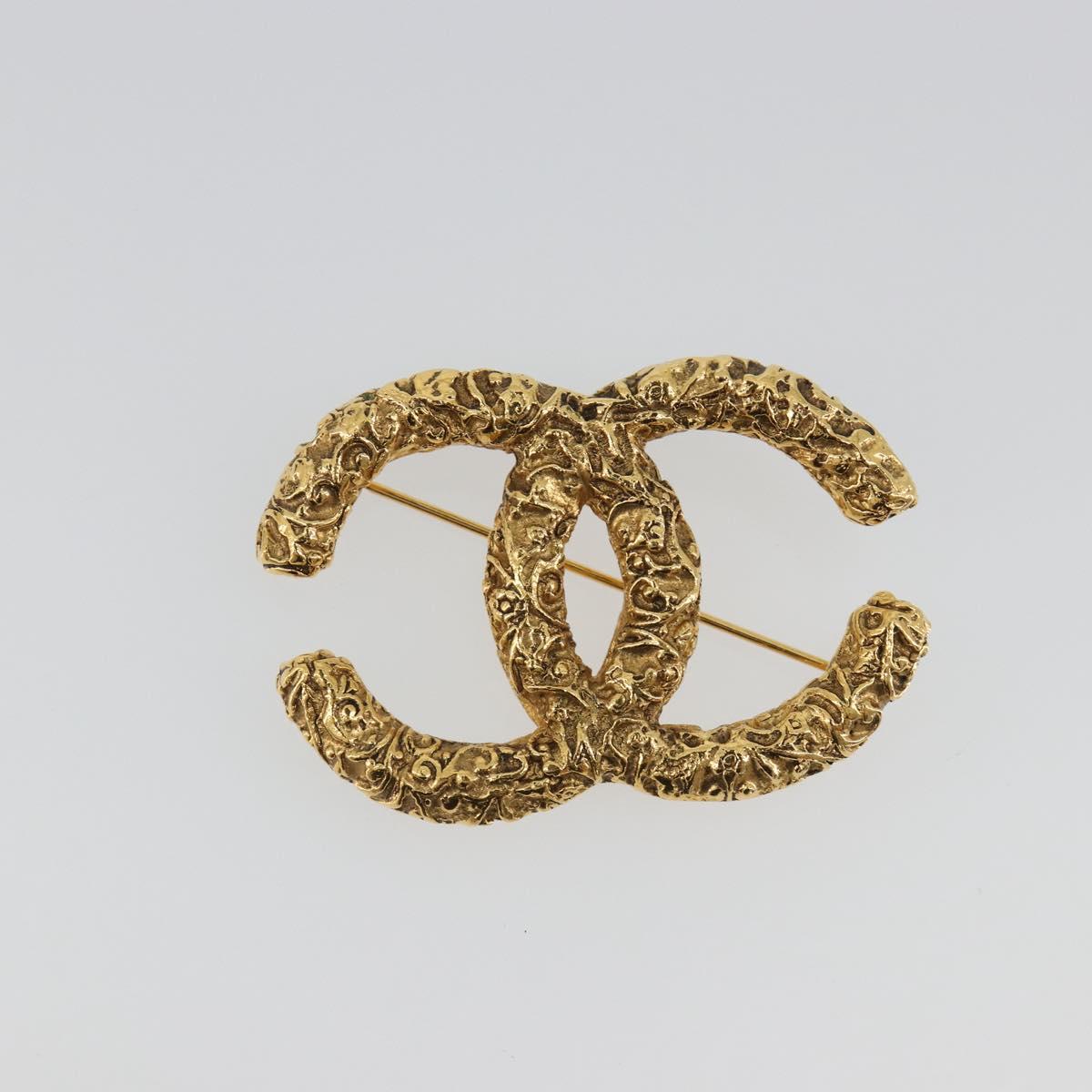 CHANEL Lava Brooch Metal Gold Tone CC Auth BA14046V