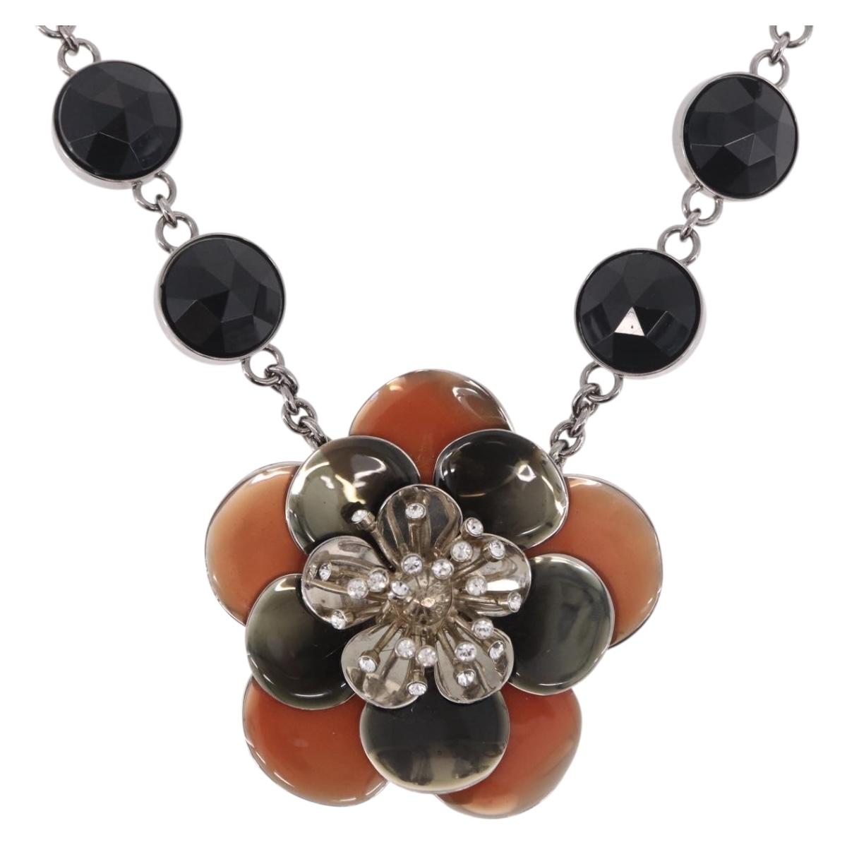 Miu Miu Necklace Metal Black Silver Auth BA14047A