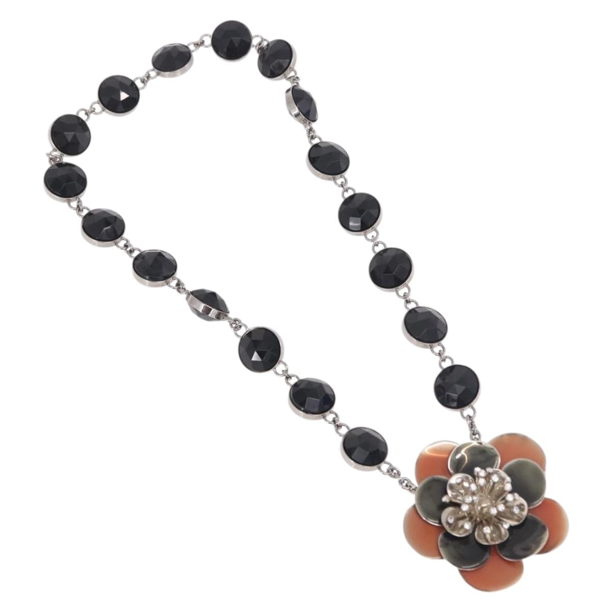 Miu Miu Necklace Metal Black Silver Auth BA14047A