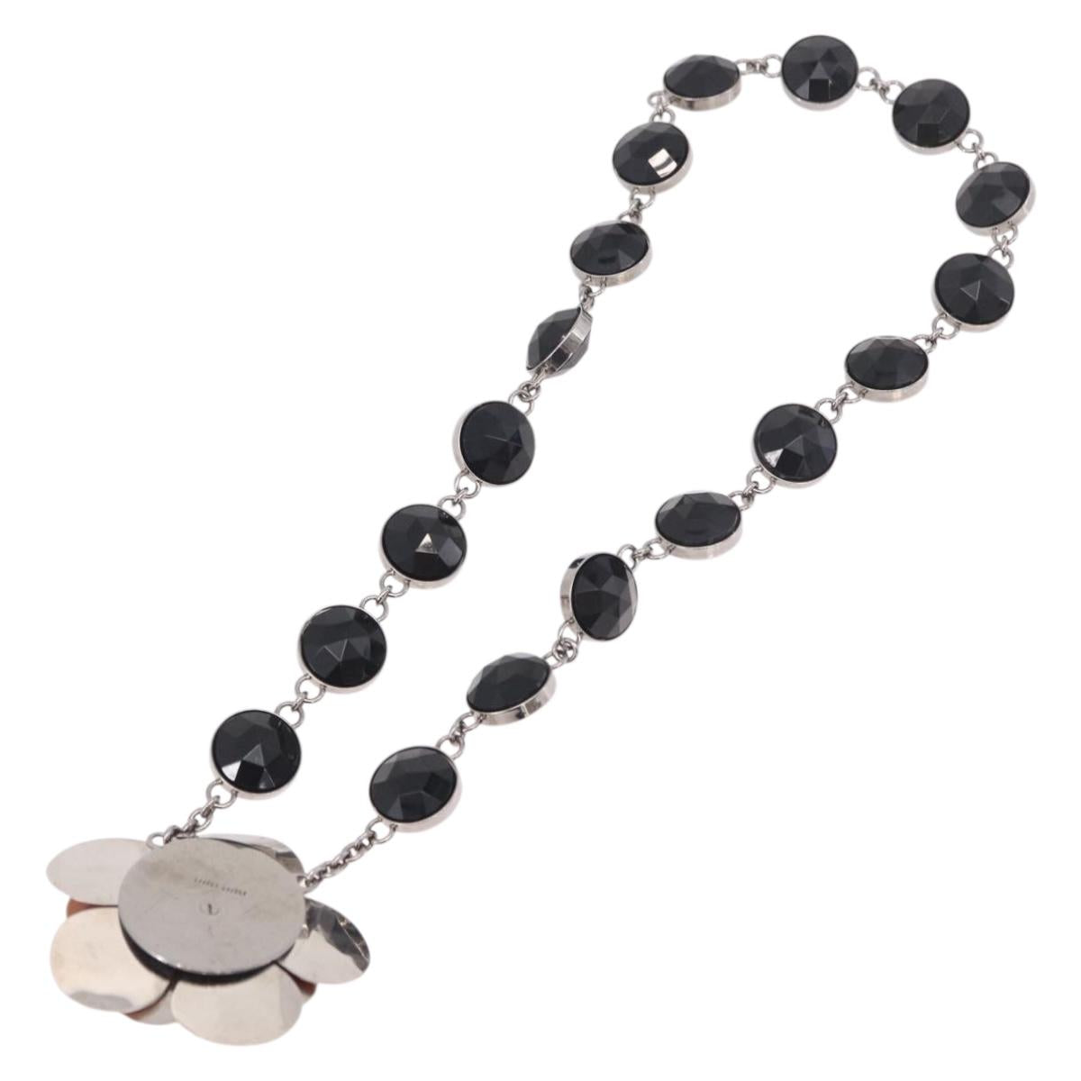 Miu Miu Necklace Metal Black Silver Auth BA14047A