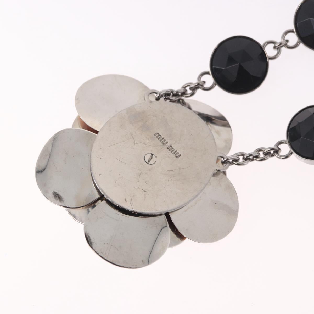 Miu Miu Necklace Metal Black Silver Auth BA14047A