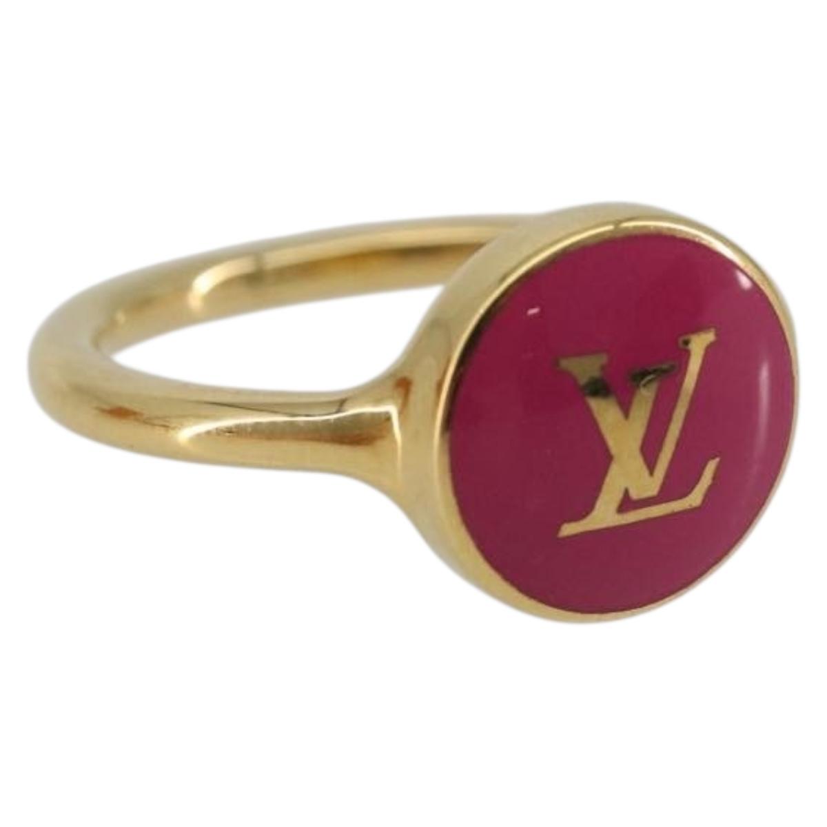 LOUIS VUITTON LV Confetti Ring Metal Fuchsia Pink Gold Tone M1921L Auth BA14048M