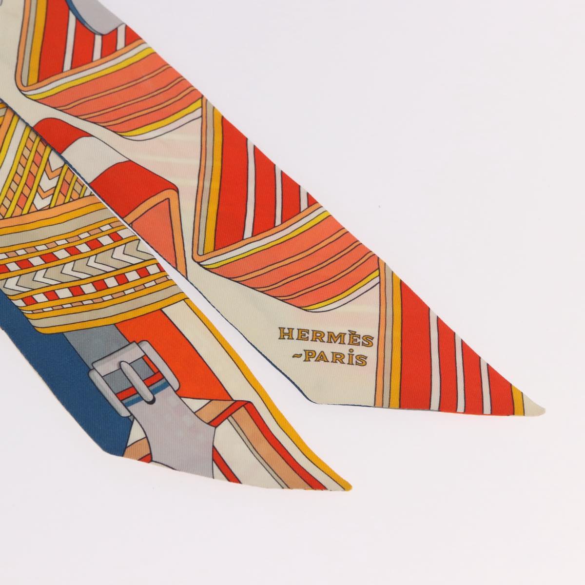 HERMES Twilly Scarf Silk "SANGLES EN ZIGZAG" Ivory Auth BA14065
