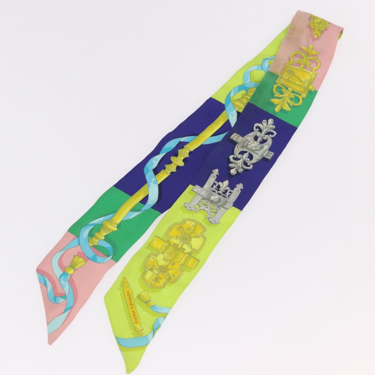 HERMES Twilly Scarf Silk 2 Set Blue Red Green Auth BA14066