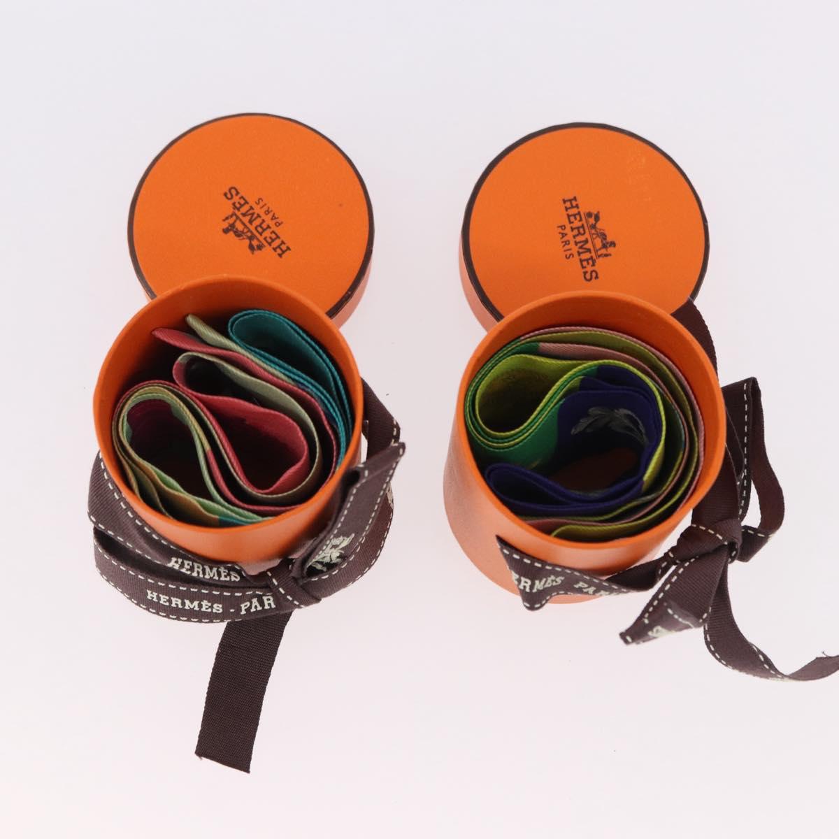 HERMES Twilly Scarf Silk 2 Set Blue Red Green Auth BA14066