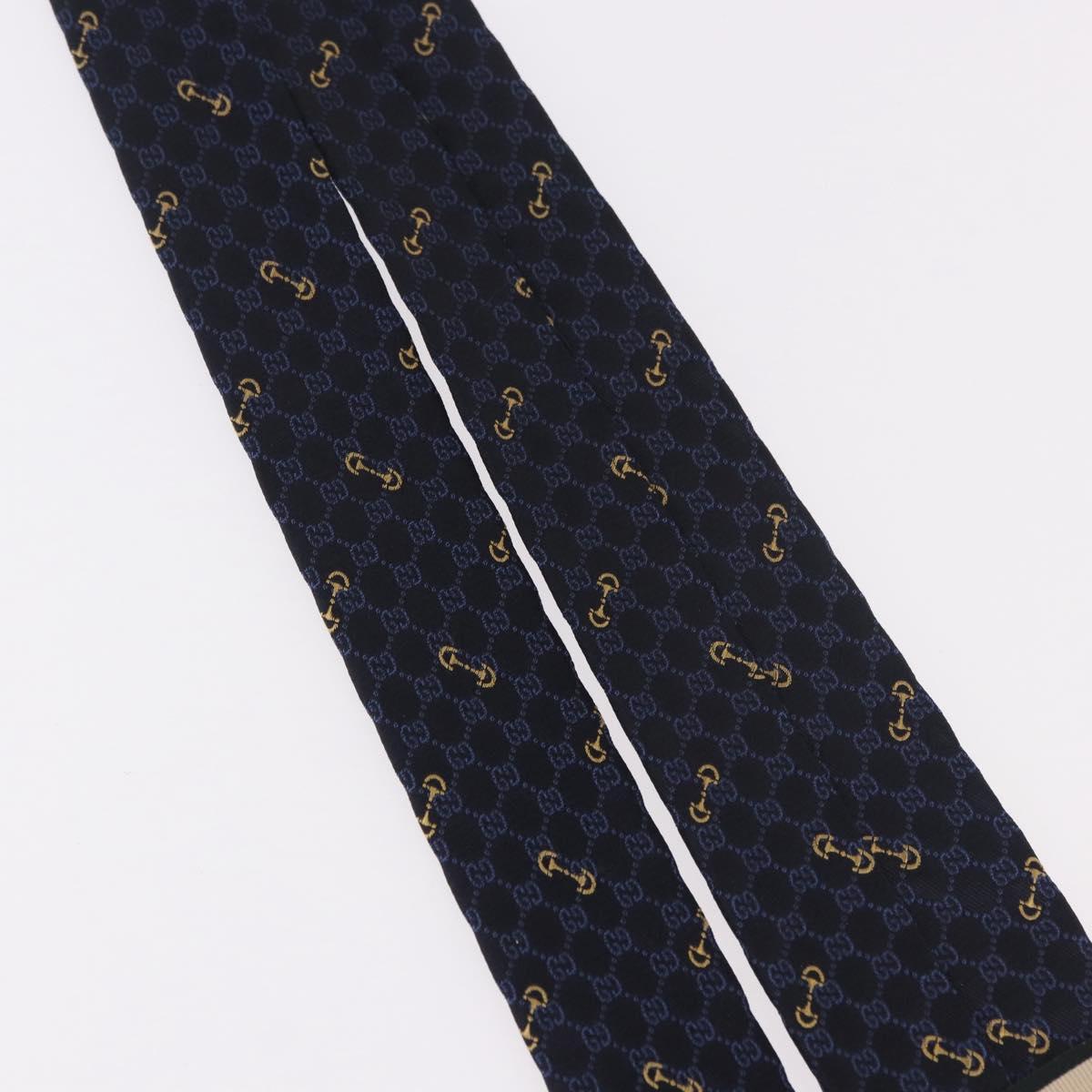 GUCCI Horsebit Necktie Silk Jacquard Blue Auth BA14067M
