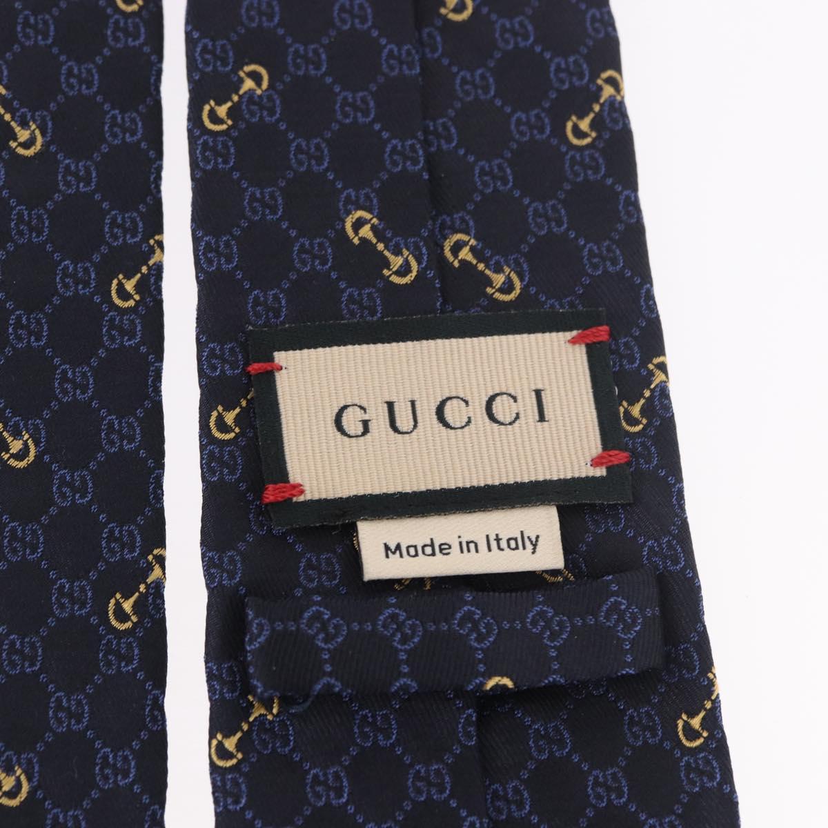 GUCCI Horsebit Necktie Silk Jacquard Blue Auth BA14067M