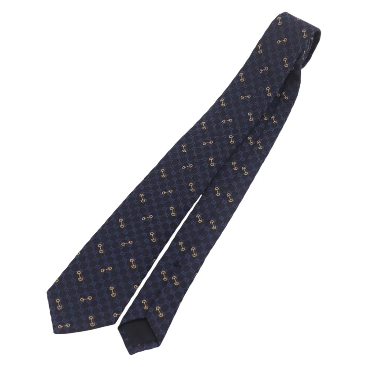 GUCCI Horsebit Necktie Silk Jacquard Blue Auth BA14067M