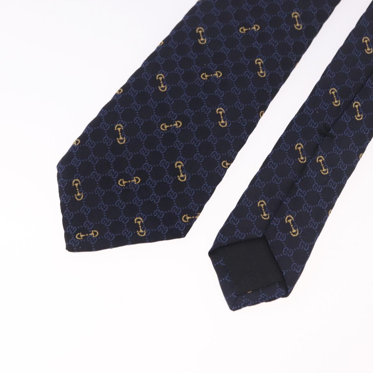 GUCCI Horsebit Necktie Silk Jacquard Blue Auth BA14067M