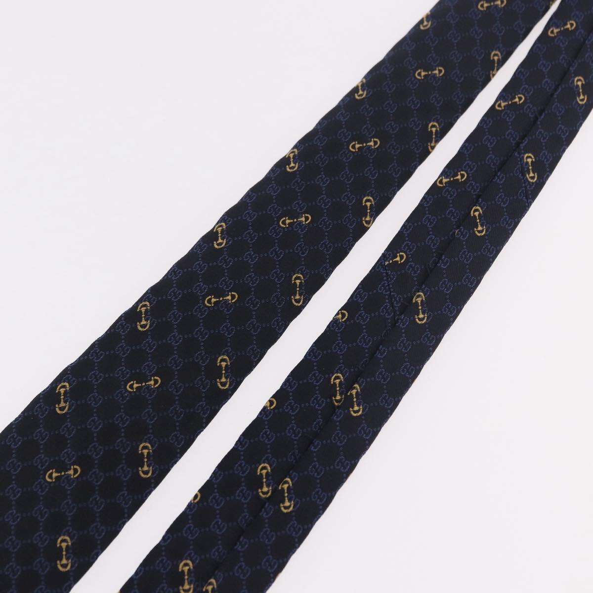 GUCCI Horsebit Necktie Silk Jacquard Blue Auth BA14067M