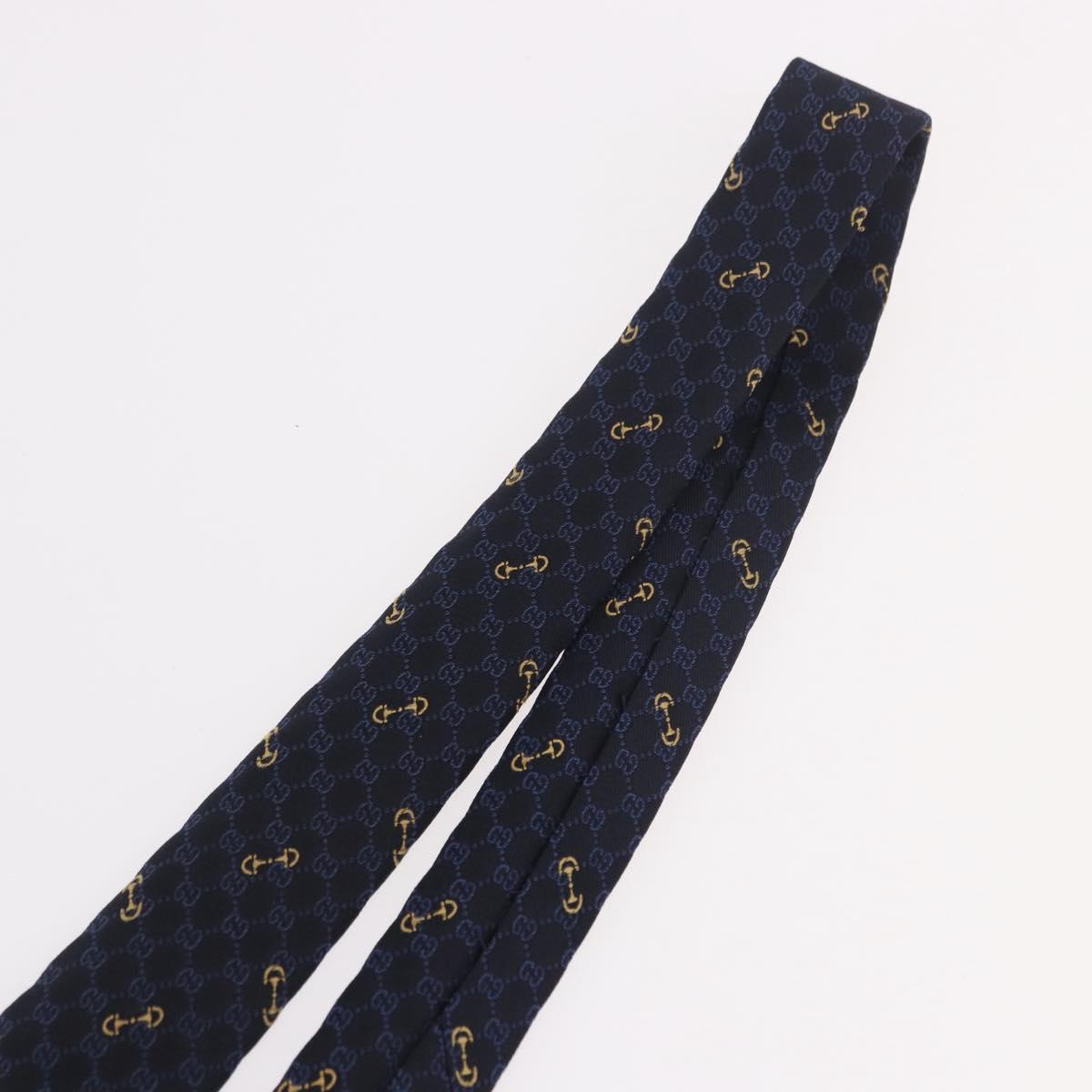 GUCCI Horsebit Necktie Silk Jacquard Blue Auth BA14067M