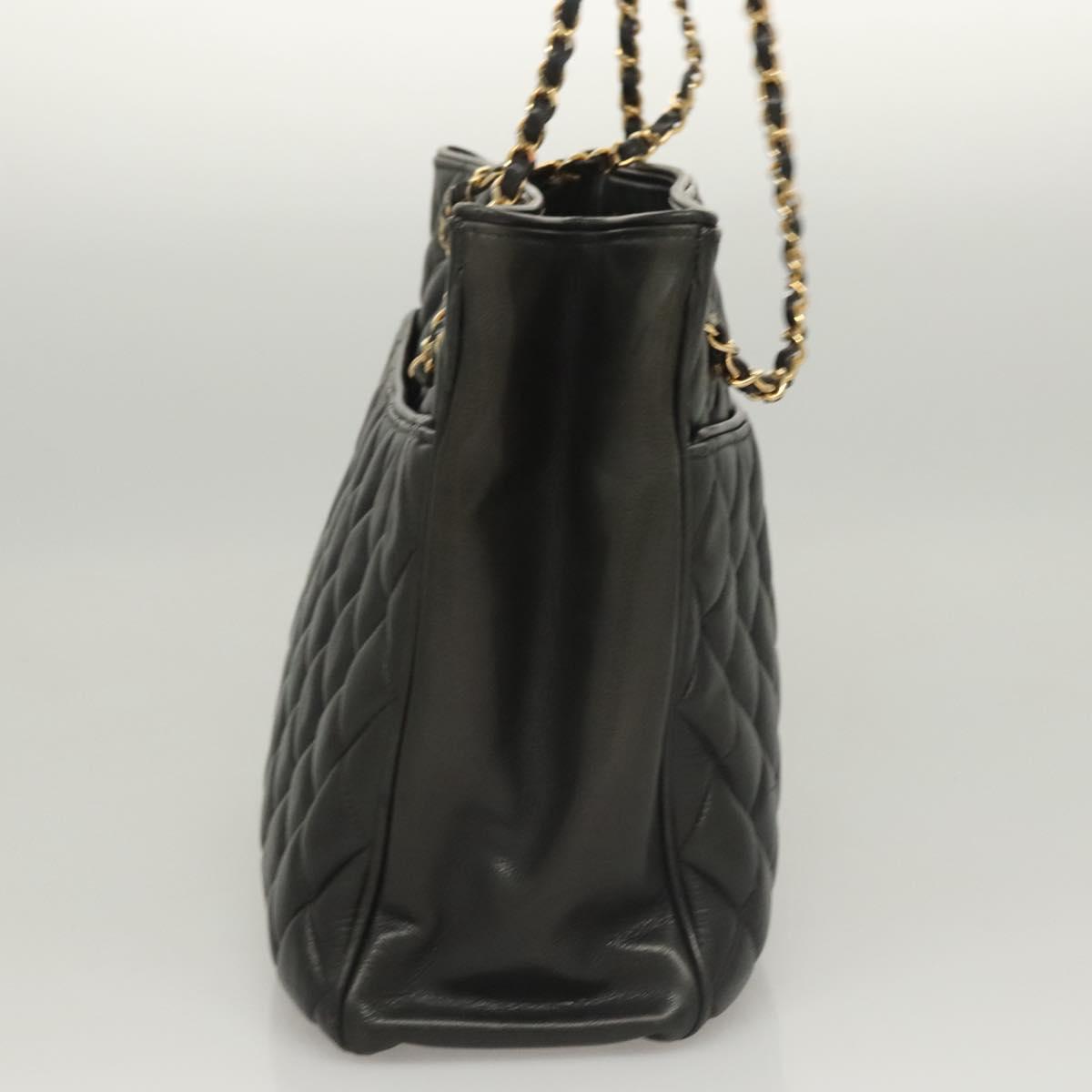 CHANEL Matelasse Chain Shoulder Bag Lamb Skin Black Gold CC Auth BA1407