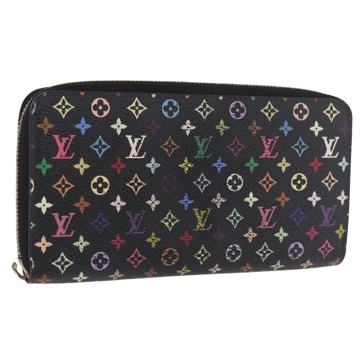 LOUIS VUITTON Monogram Multicolor Zippy Wallet Black M60243 LV Auth BA14075