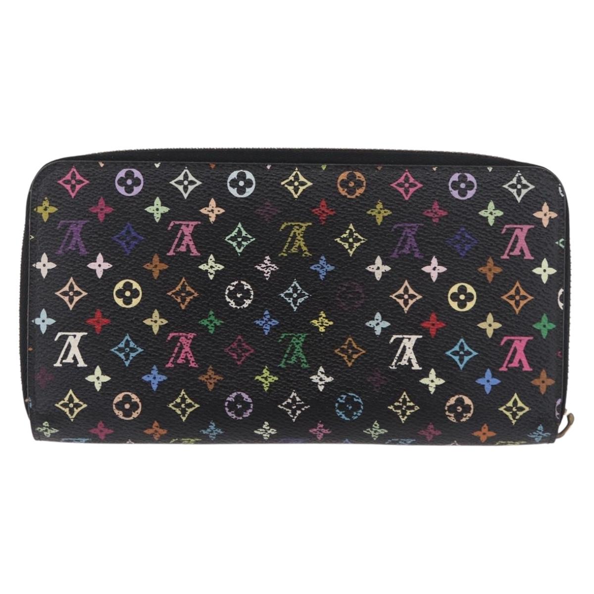 LOUIS VUITTON Monogram Multicolor Zippy Wallet Black M60243 LV Auth BA14075