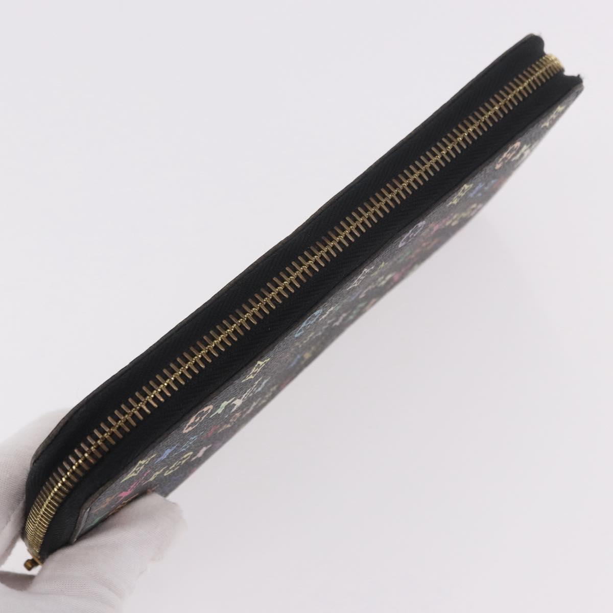 LOUIS VUITTON Monogram Multicolor Zippy Wallet Black M60243 LV Auth BA14075