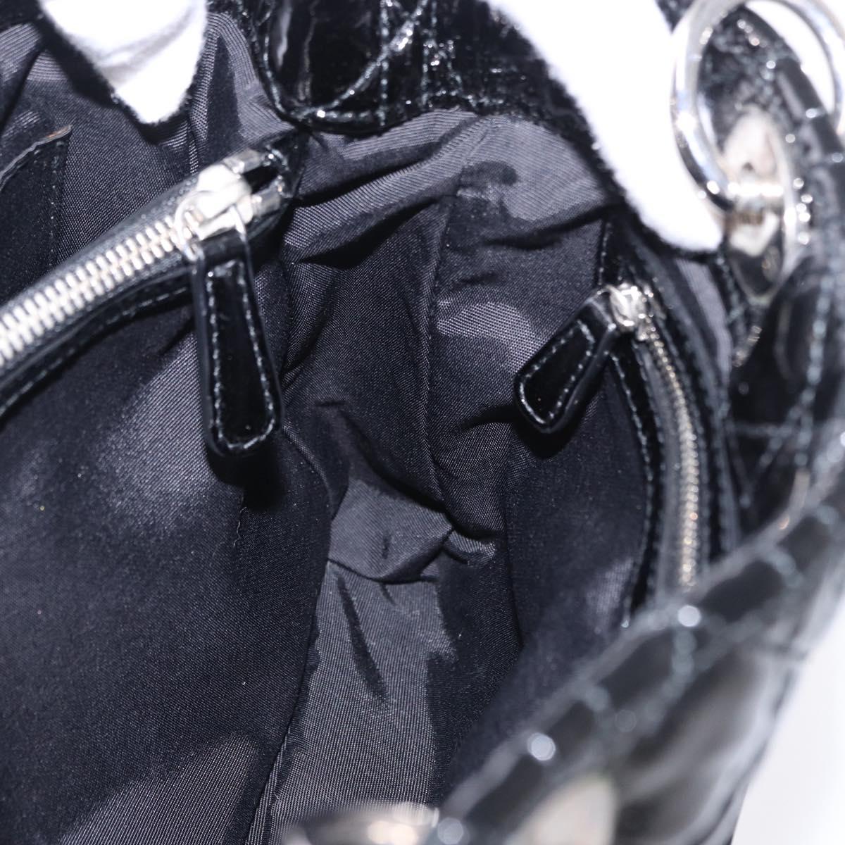 Christian Dior Lady Dior Chain Bag Patent Leather Black Silver Auth BA14101V