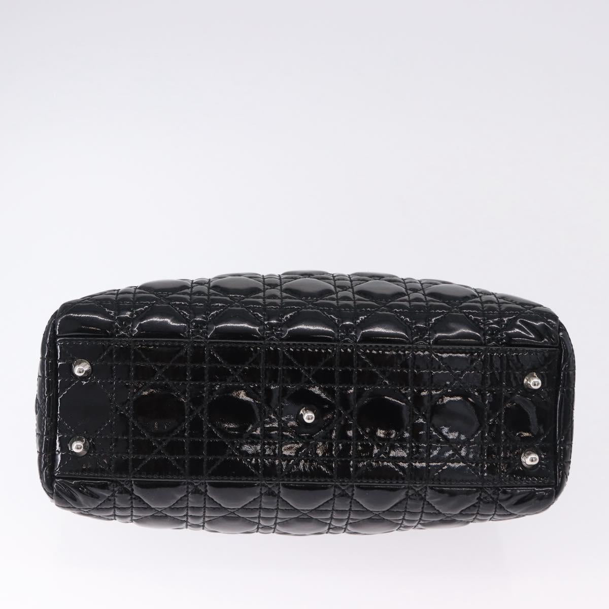 Christian Dior Lady Dior Chain Bag Patent Leather Black Silver Auth BA14101V