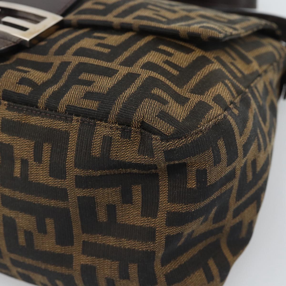 FENDI Zucca Canvas Mamma Baguette Shoulder Bag Black Brown Auth BA14103V