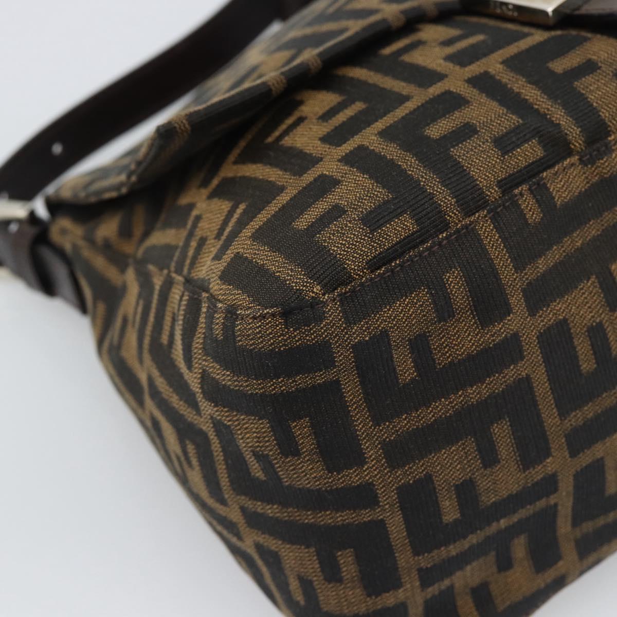 FENDI Zucca Canvas Mamma Baguette Shoulder Bag Black Brown Auth BA14103V