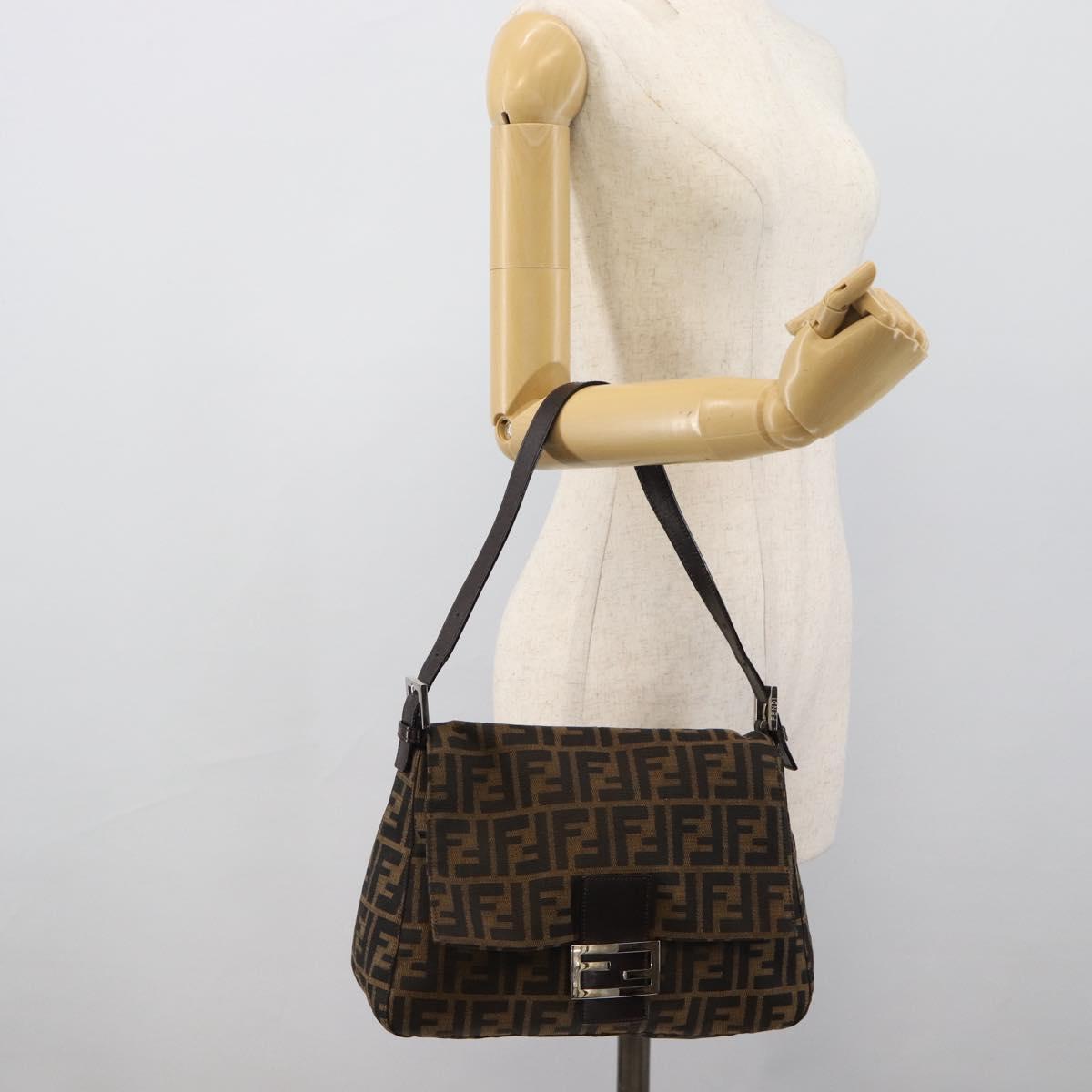 FENDI Zucca Canvas Mamma Baguette Shoulder Bag Black Brown Auth BA14103V