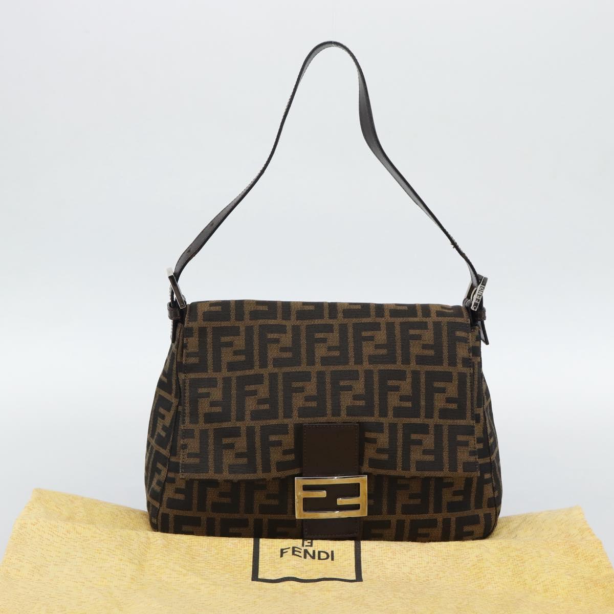FENDI Zucca Canvas Mamma Baguette Shoulder Bag Black Brown Auth BA14103V