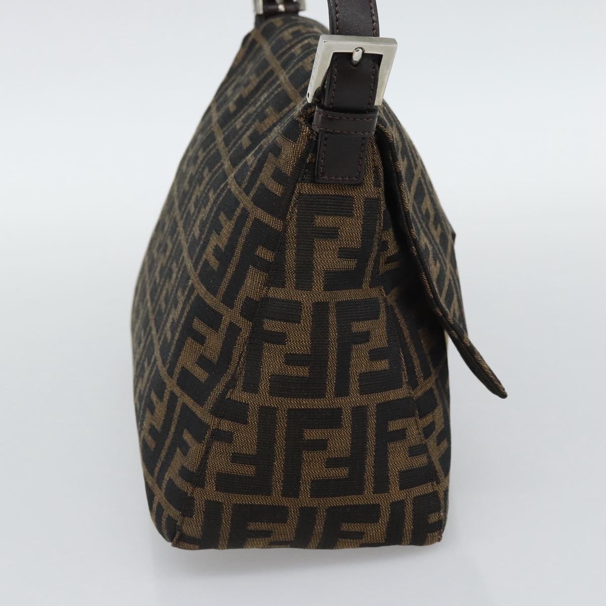 FENDI Zucca Canvas Mamma Baguette Shoulder Bag Black Brown Auth BA14103V
