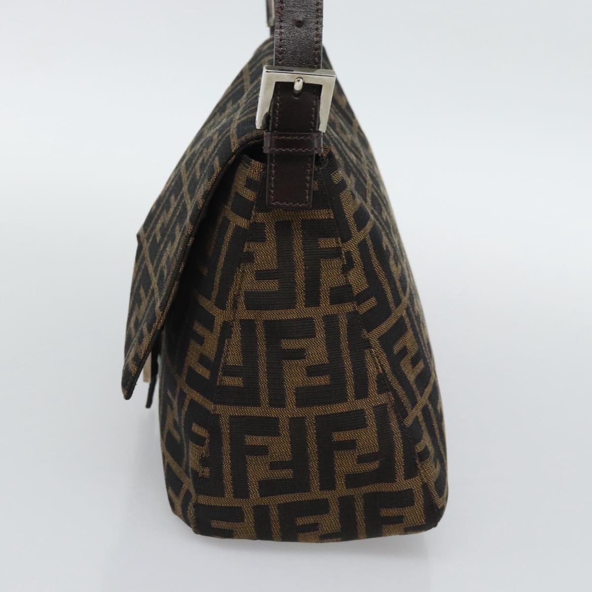 FENDI Zucca Canvas Mamma Baguette Shoulder Bag Black Brown Auth BA14103V