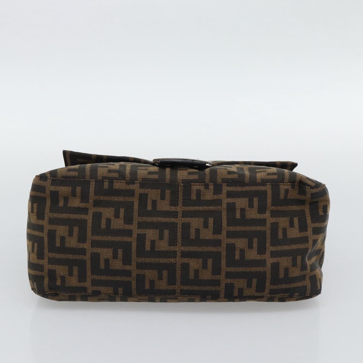 FENDI Zucca Canvas Mamma Baguette Shoulder Bag Black Brown Auth BA14103V