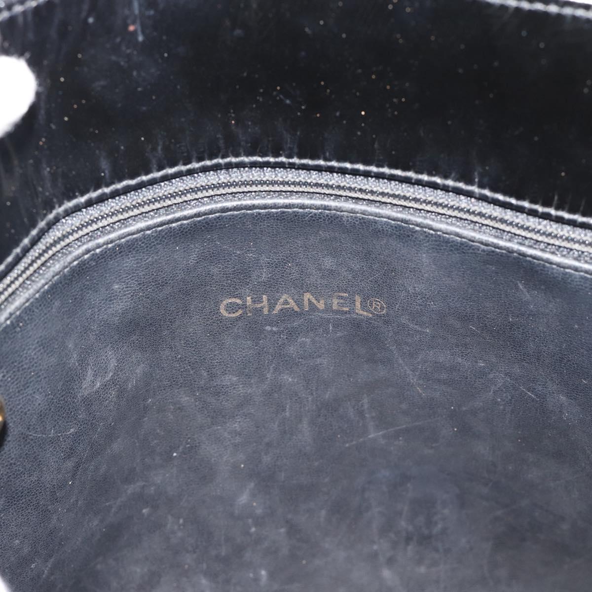 CHANEL Tote Bag Patent Leather Black Gold CC Auth BA14104