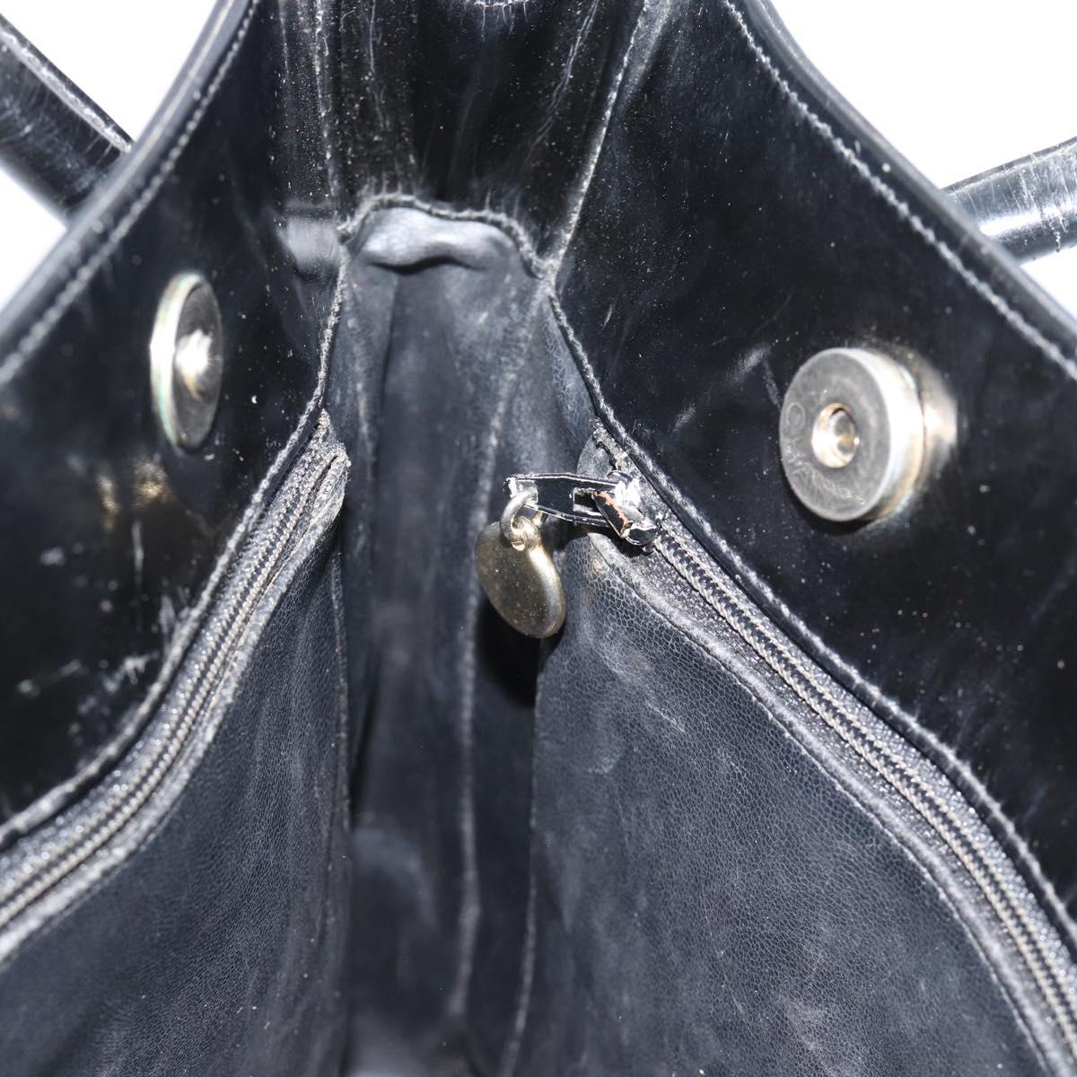 CHANEL Tote Bag Patent Leather Black Gold CC Auth BA14104