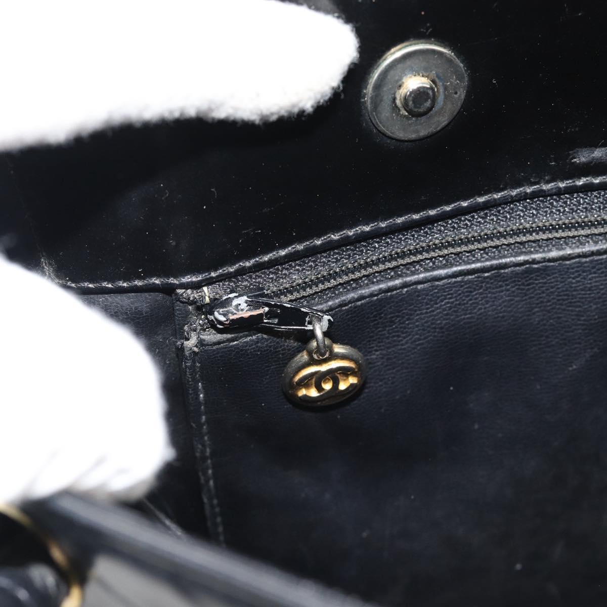 CHANEL Tote Bag Patent Leather Black Gold CC Auth BA14104