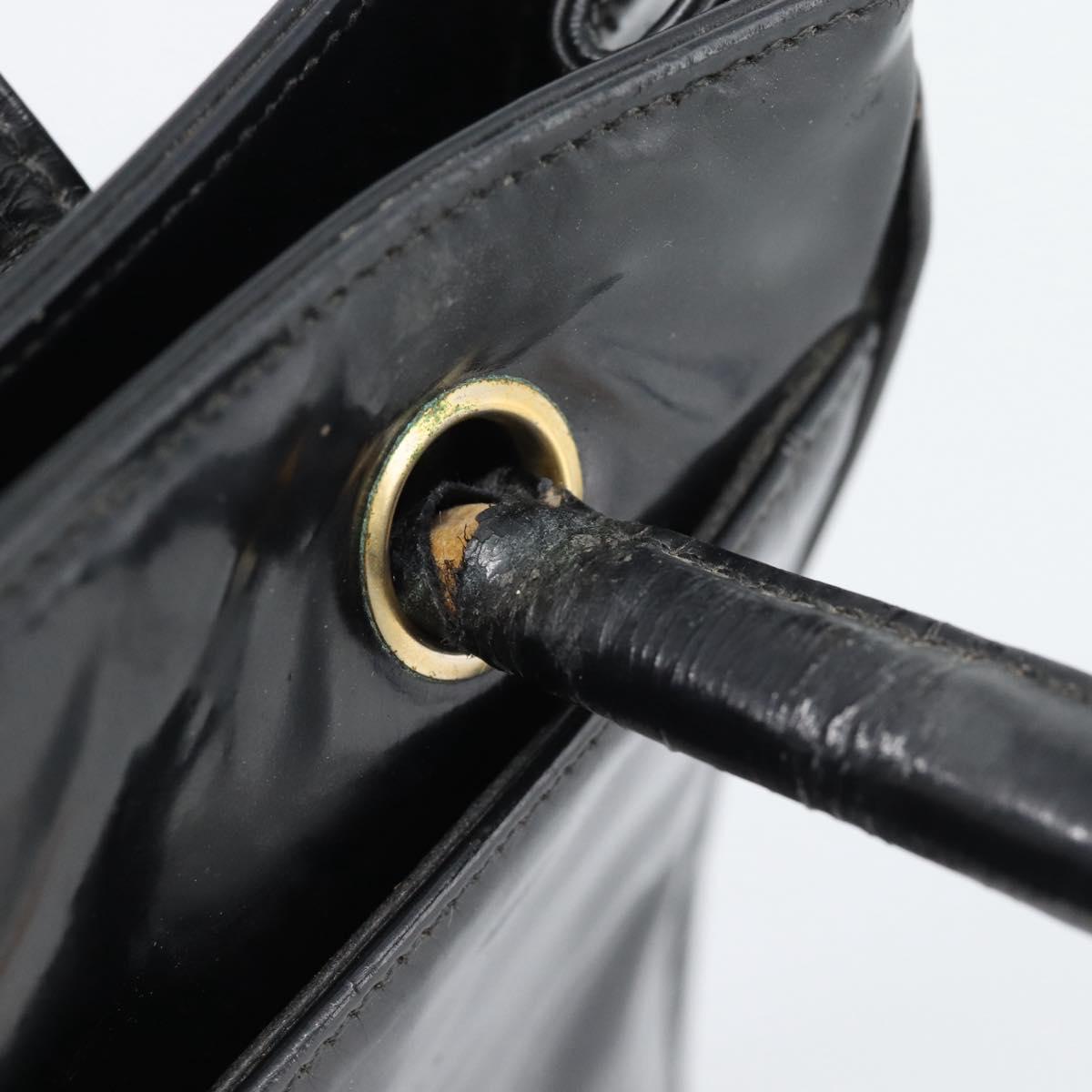 CHANEL Tote Bag Patent Leather Black Gold CC Auth BA14104