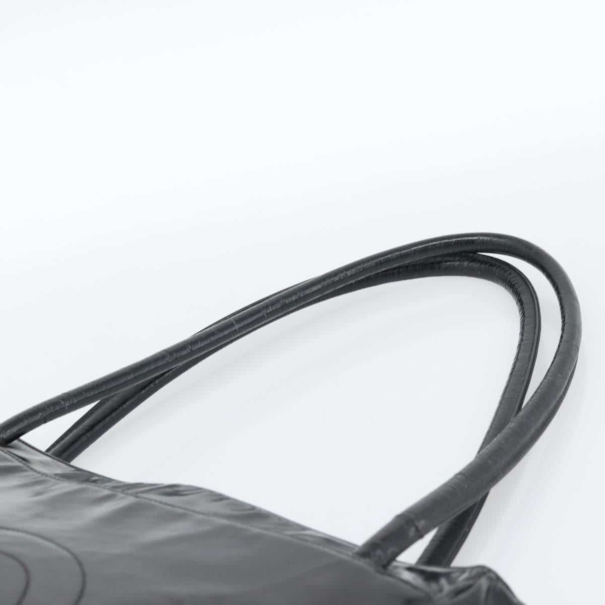 CHANEL Tote Bag Patent Leather Black Gold CC Auth BA14104