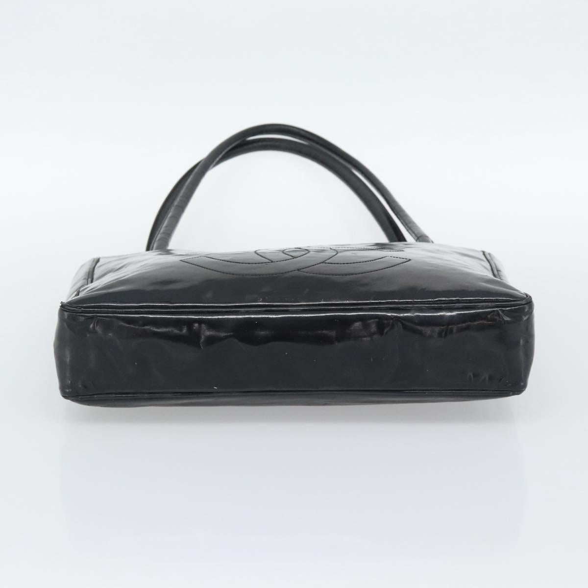 CHANEL Tote Bag Patent Leather Black Gold CC Auth BA14104