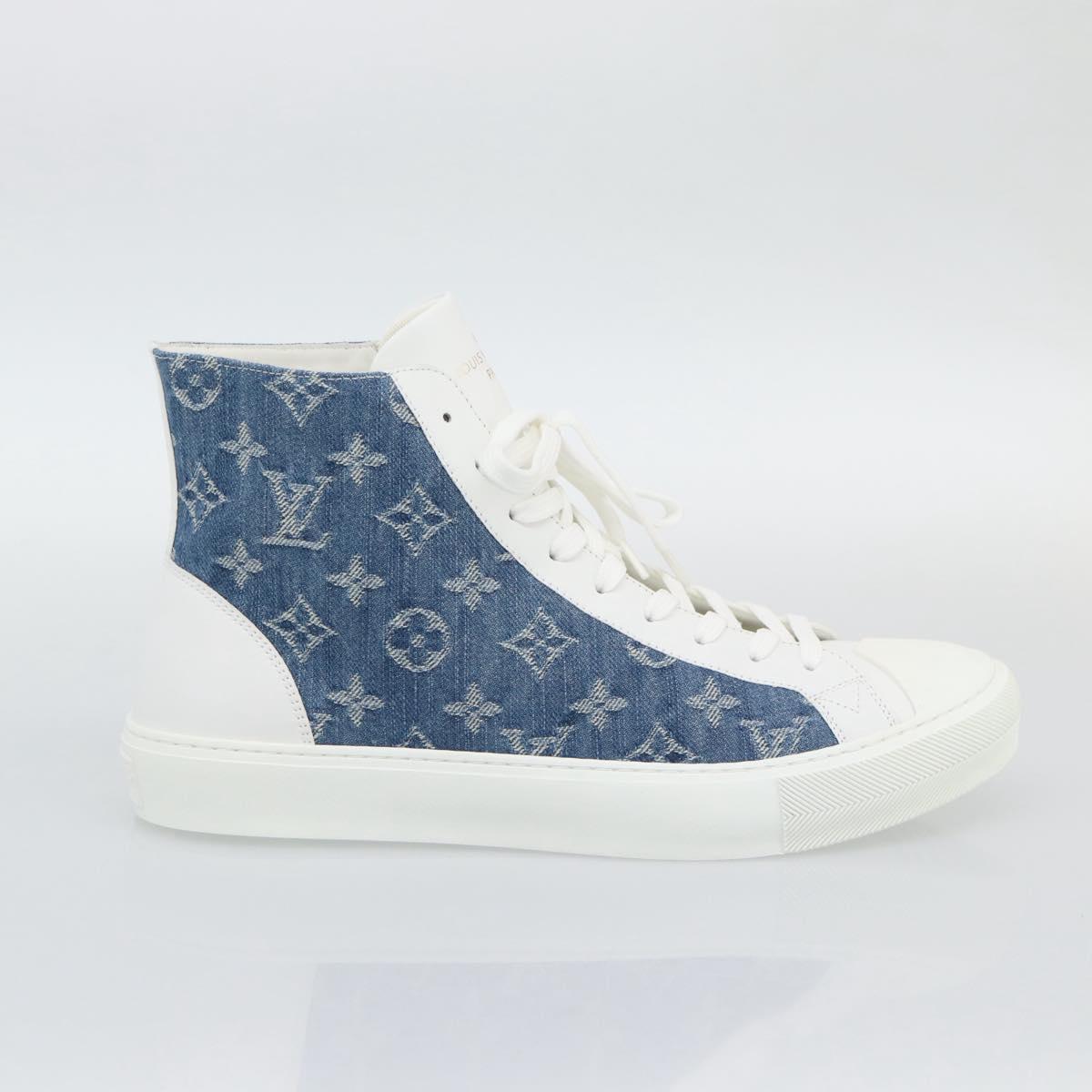 LOUIS VUITTON Monogram Denim Tattoo Line High Top Sneakers Blue LV Auth BA14108M