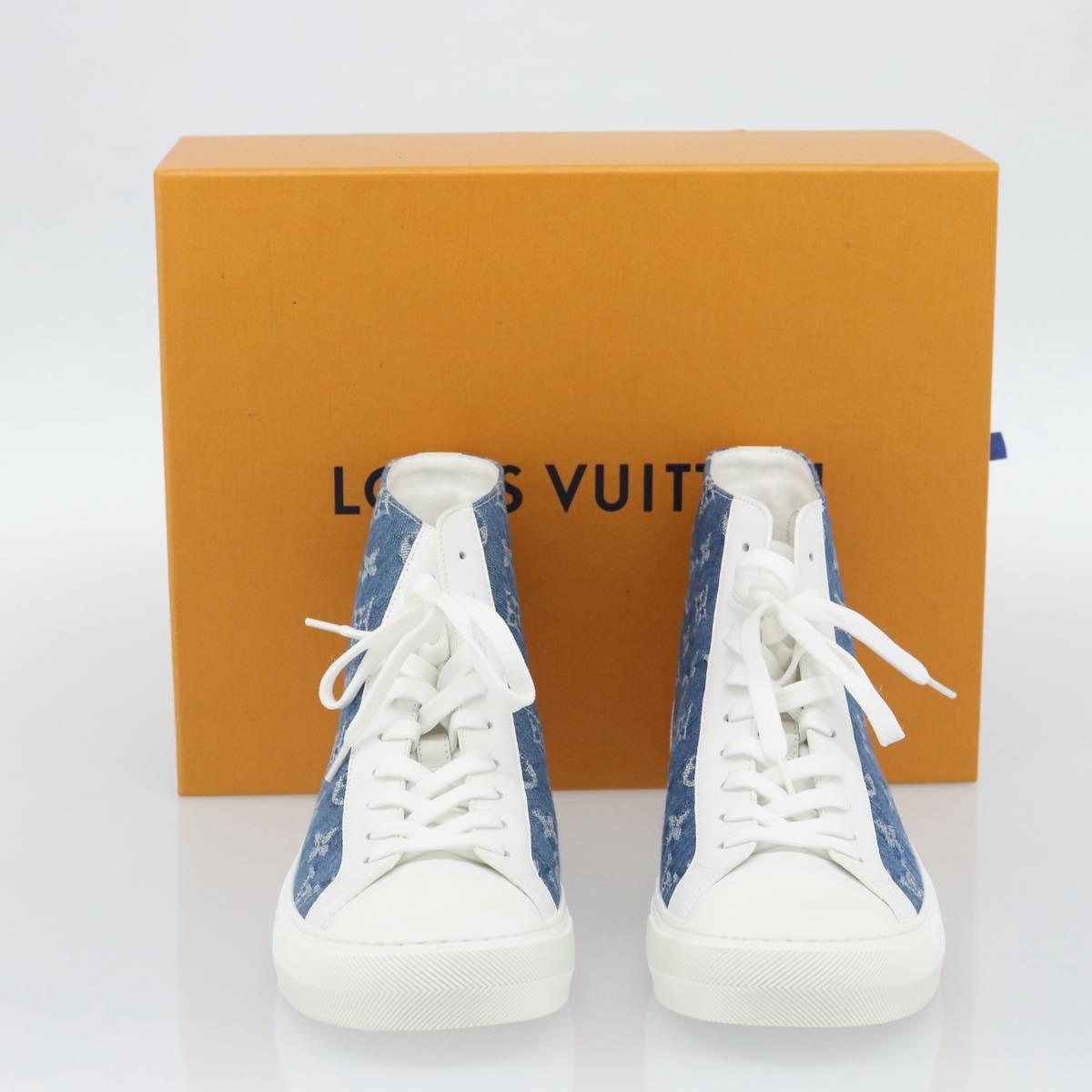 LOUIS VUITTON Monogram Denim Tattoo Line High Top Sneakers Blue LV Auth BA14108M