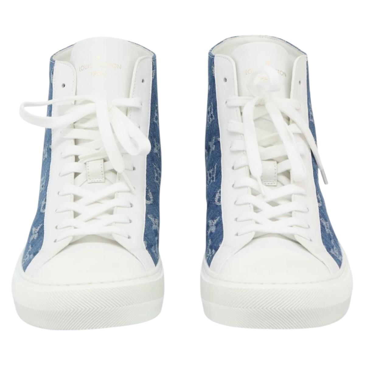 LOUIS VUITTON Monogram Denim Tattoo Line High Top Sneakers Blue LV Auth BA14108M