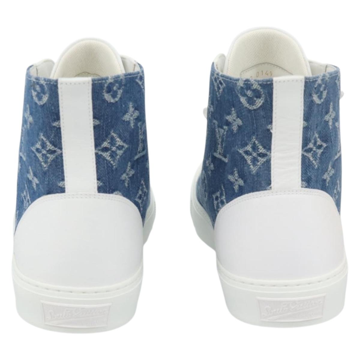 LOUIS VUITTON Monogram Denim Tattoo Line High Top Sneakers Blue LV Auth BA14108M