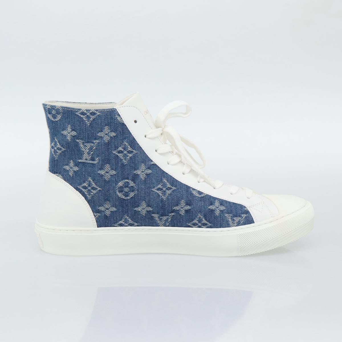 LOUIS VUITTON Monogram Denim Tattoo Line High Top Sneakers Blue LV Auth BA14108M