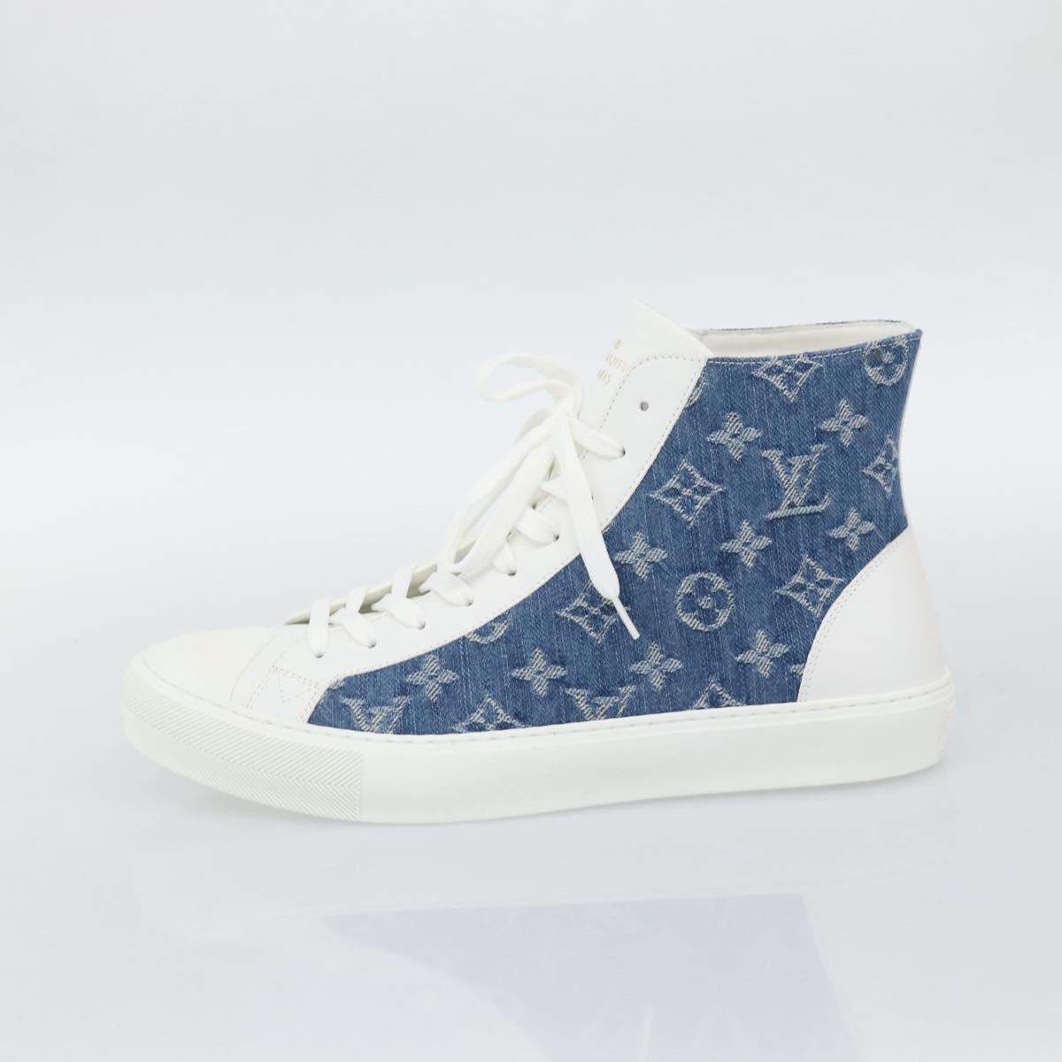 LOUIS VUITTON Monogram Denim Tattoo Line High Top Sneakers Blue LV Auth BA14108M